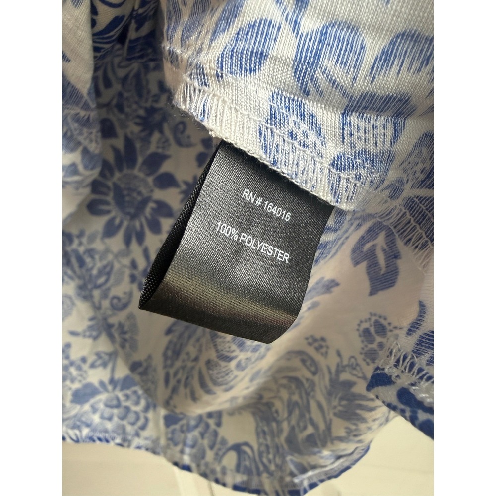Calessa Blue White Floral Chintz Tie Front Button Shirt SM25B10 Womens Large NEW - Picture 7 of 10
